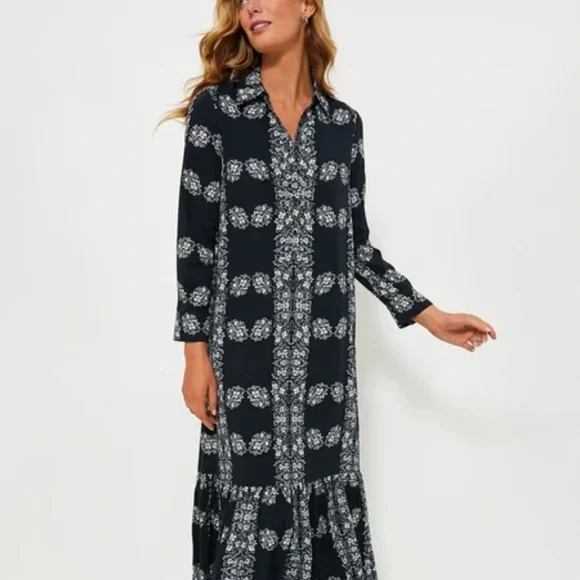 Tuckernuck Hyacinth House Navy Floral Millet Shirt Dress - Picture 2 of 8